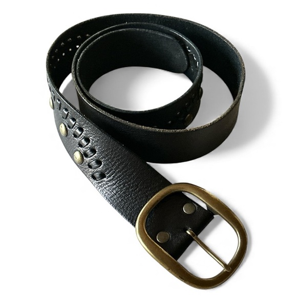Linea Pelle Studded Black Leather Woven Belt Size XL 44”Length 1 7/8” Wide main image 13